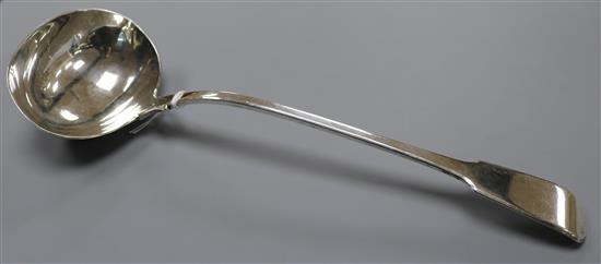 A George IV silver fiddle pattern ladle, London, 1831, 33.5cm.